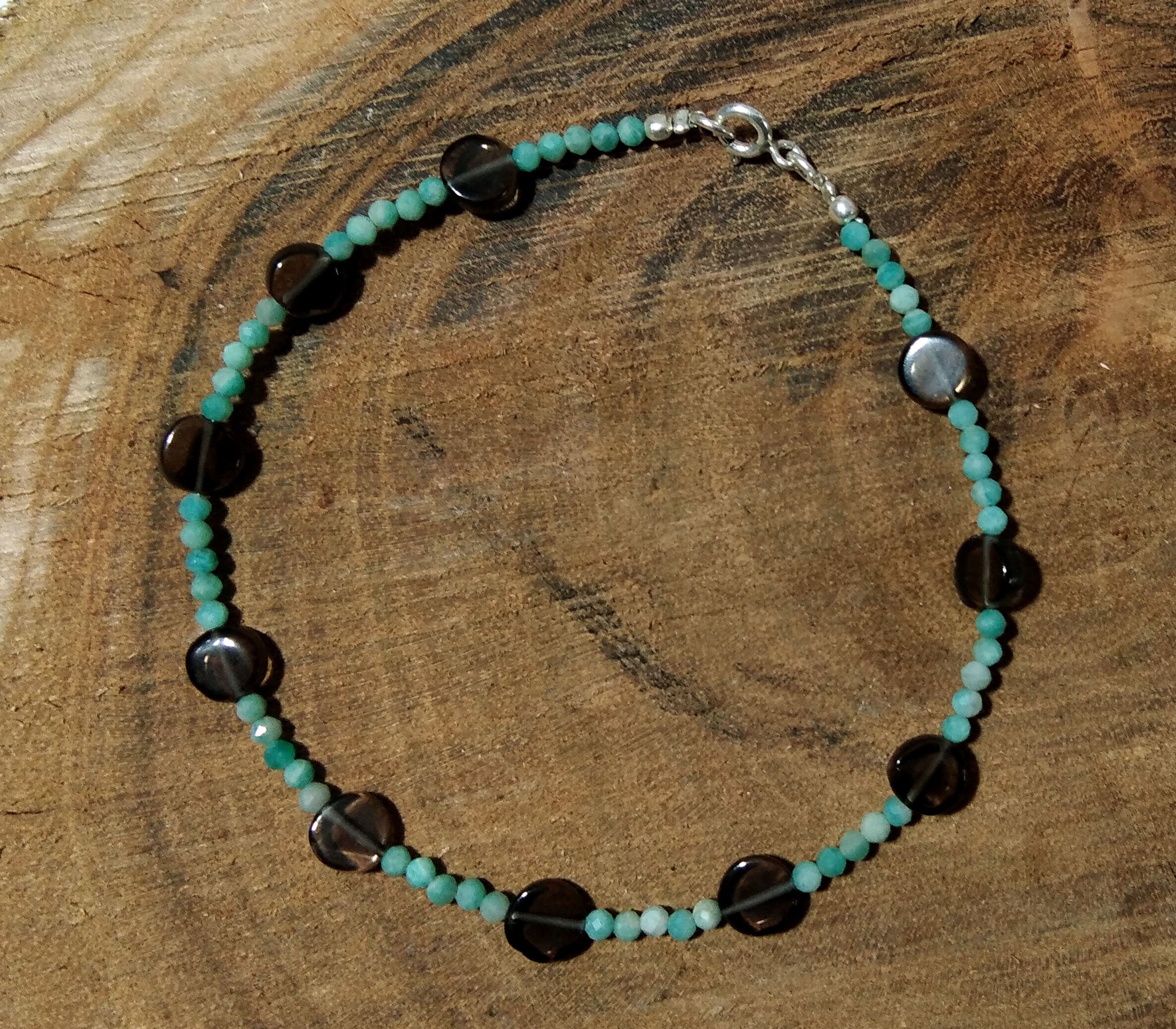 925 Silver Bracelet, With Natural Amazonite & Smoky Quartz Bracelet, Gifts For Her, Boho Dainty Minimalist, Women Bracelet, Tiny Bracelet